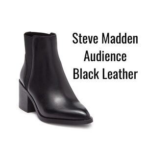 Steve Madden Audience Black Leather Pointed Booties